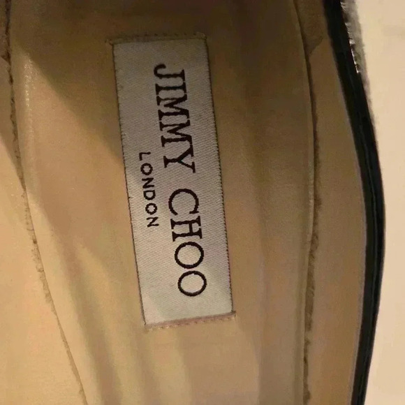 Jimmy Choo London Flannel Wool Patent Leather Platform Stiletto Heels Size 39 - Picture 8 of 10